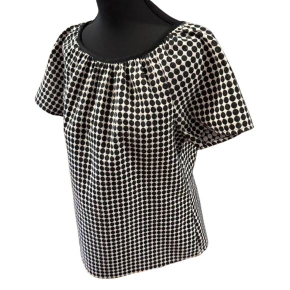 Worthington Retro Polka Dot Black White Short Sleeve Top (M) - Picture 3 of 7